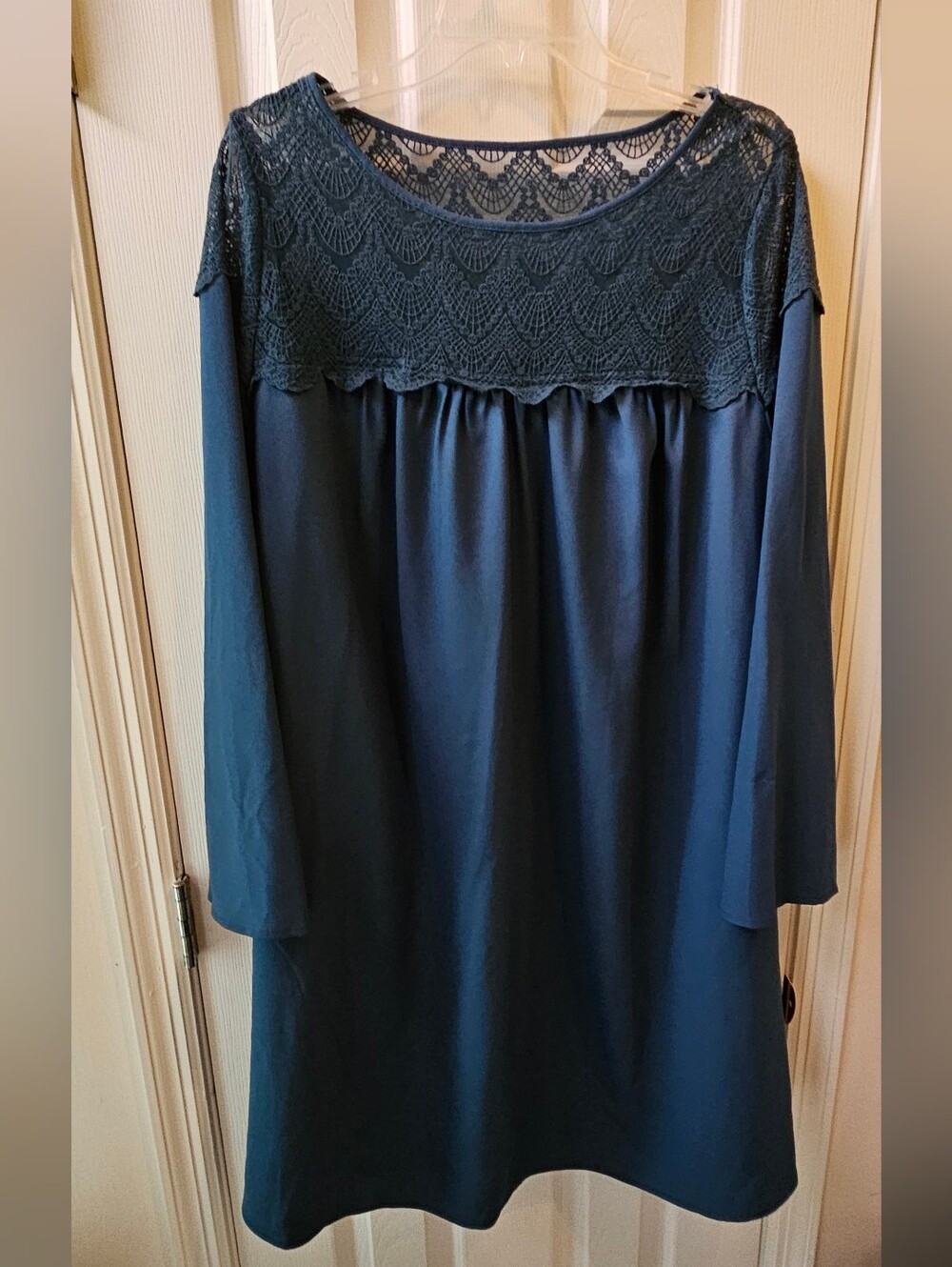 Ava & Viv Teal Green Lace Yoke Long Sleeve Dress - Size 1X
